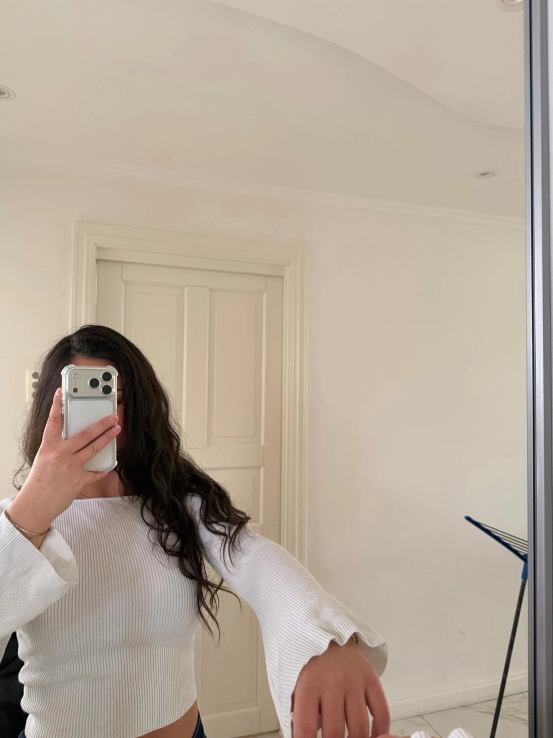 Vit ribbad croppad topp - 1