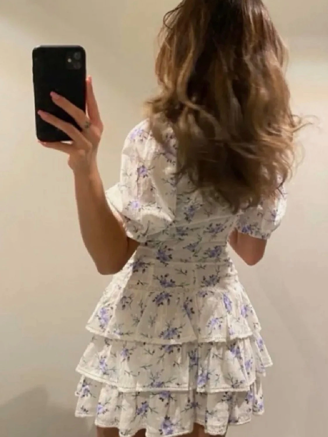 Zara Vit blommig volangklänning klänning Stl s  - 1