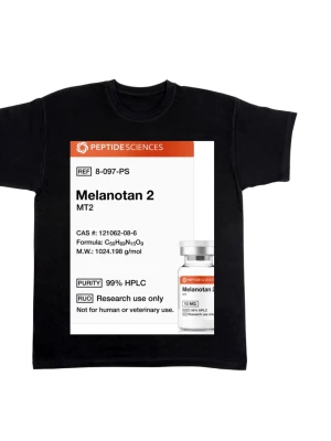 10mg melanotan 2 (mt2) - En vial MT2 10mg. Allt du behöver medföljs. 30mg bac vatten, 3 sprutor och alkoholsvabb ingår.  Observera att ingen T-shirt säljes
