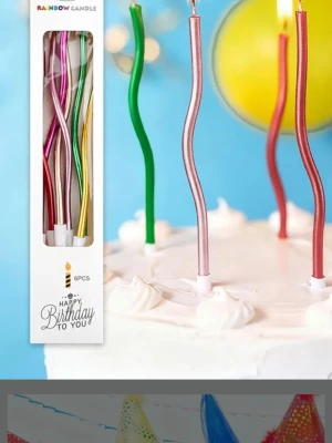 Flerfärgade böjda tårtljus 6-pack - Säljer ett paket med sex stycken böjda tårtljus i olika färger som rosa, grön, guld och silver. Perfekta för att dekorera födelsedagstårtan och skapa en festlig stämning. Ljuset har en metallisk finish och kommer i en snygg förpackning. P.s. det finns mer vid behov ;)