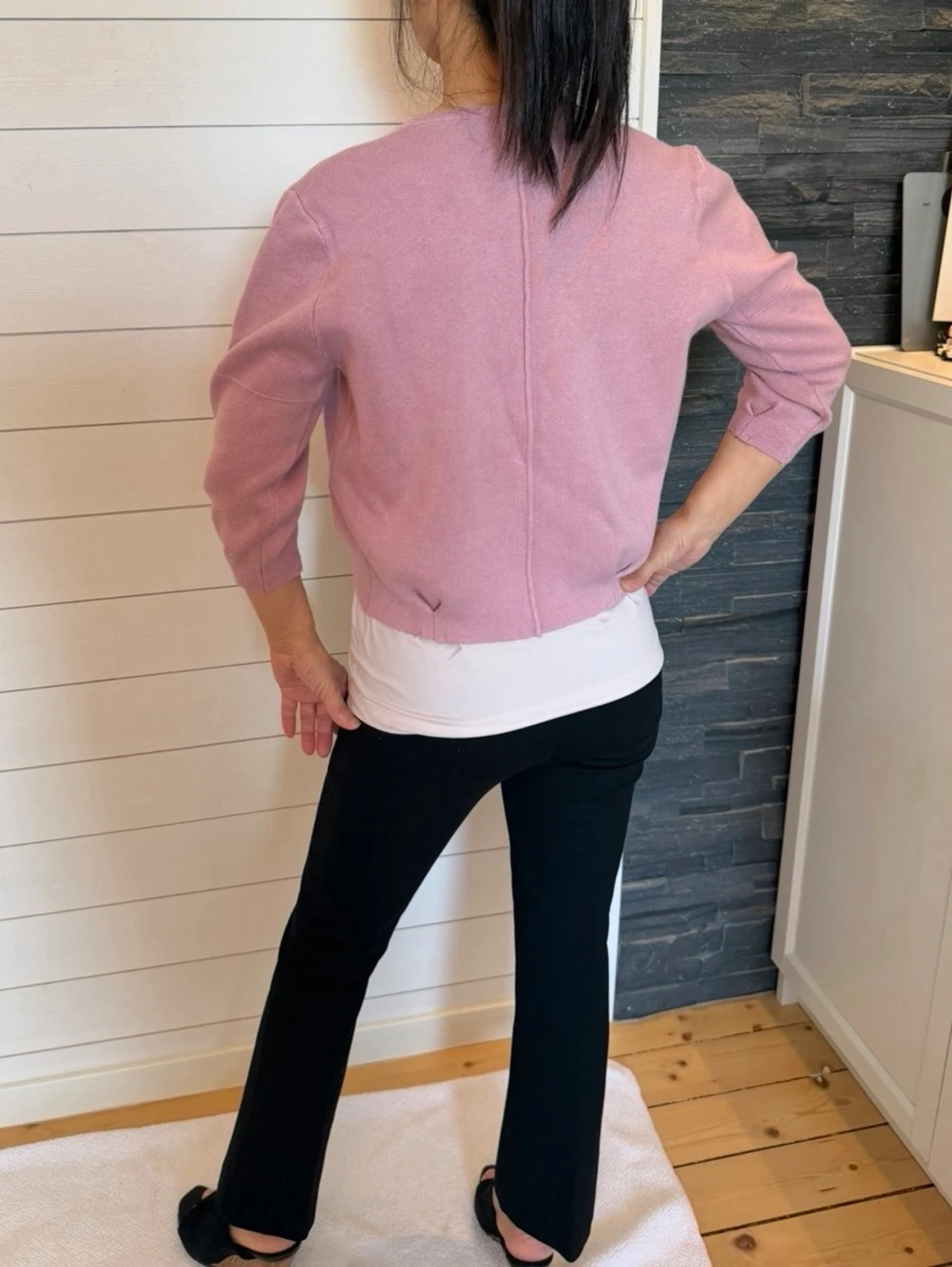 Ljusrosa kofta med trekvartsärm - 1