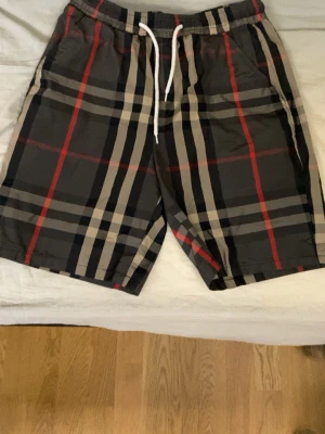 Rutig shorts med snörning - Snygga shorts med klassiskt rutigt mönster i svart, beige och rött. Shortsen har elastisk midja med vit snörning och sidofickor. Perfekta för sommaren och ger en chill vibe till din outfit.