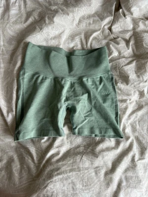 Gröna seamless träningsshorts ICANIWILL - Snygga gröna seamless cykelshorts från ICANIWILL med hög midja och ribbade detaljer. Shortsen har scrunch-effekt bak och är tillverkade i ett stretchigt funktionsmaterial som passar perfekt till träning och gym. Använda 1 gång 