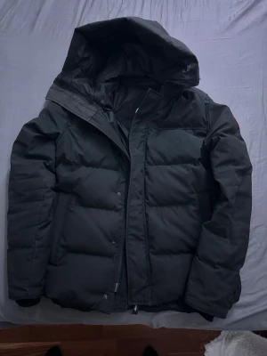 Äkta Canada Goose jacka - Jag säljer en svart dunjacka från Canada Goose med huva och en diskret logga på ärmen. Den har en klassisk puffer-design med breda kanaler och dragkedja framtill. Perfekt för kalla vinterdagar – den är riktigt varm och skön tack vare dunfyllningen. En stilren och tidlös jacka som funkar lika bra till vardags som när det är riktigt kallt ute.
