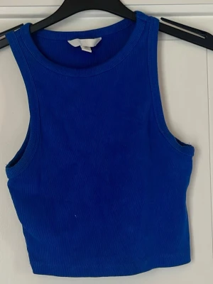 Blå ribbad topp från H&M - Snygg blå ribbad topp från H&M. Toppen är ärmlös med rund halsringning och croppad passform, perfekt till sommaren. Enkel och stilren design som passar till många olika looks.