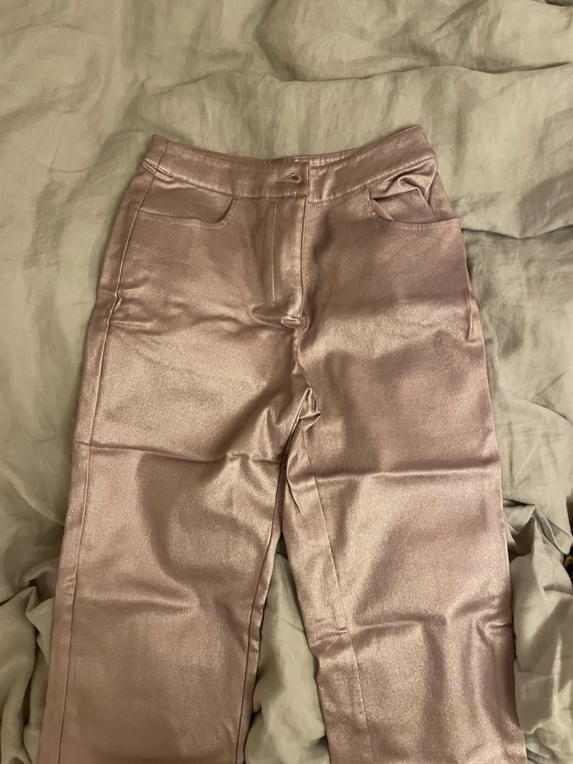 Metallic rosa raka byxor  - 2
