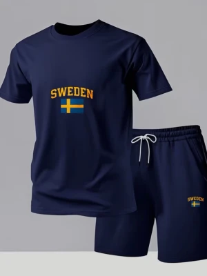 Mörkblå Sweden sett  - Mörkblå pyjamas-set med t-shirt och shorts. T-shirten har trycket 'SWEDEN' helt nytt aldrig använt de 