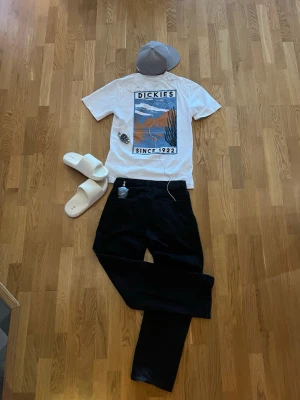 Vit Dickies t-shirt med tryck - Tjena, säljer denna feeeta tshirt. Tröjan är använd 2 gånger så nästan helt ny. Den är riktigt fet men en bra kombination av snyggt tryck men ändå clean. Skriv om du undrar något så löser vi det!