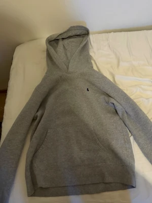 Grå hoodie från Polo Ralph Lauren - Säljer en klassisk grå hoodie från Polo Ralph Lauren med huva och känguruficka. Diskret logga broderad på bröstet. Perfekt för chill dagar och enkel att matcha med jeans eller joggers. Materialet är mjukt och bekvämt, med ribbade muddar vid ärmslut och nederkant.