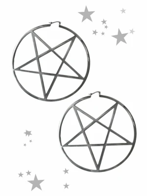 Pentagram örhängen hoops - ☆ Stora pentagram hoops I metall som varit sparsamt använda, ca 10 cm i diameter! ☆