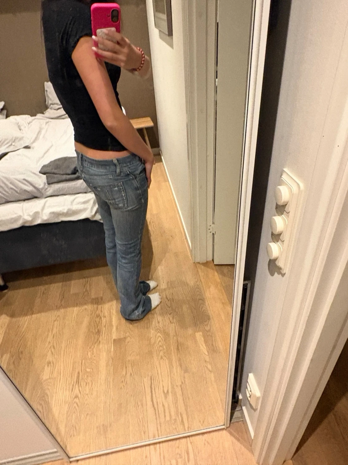 Blå bootcut low waist jeans - 3