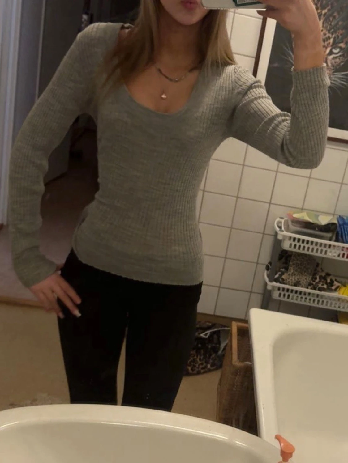 Grå ribbad tröja från selected - 2