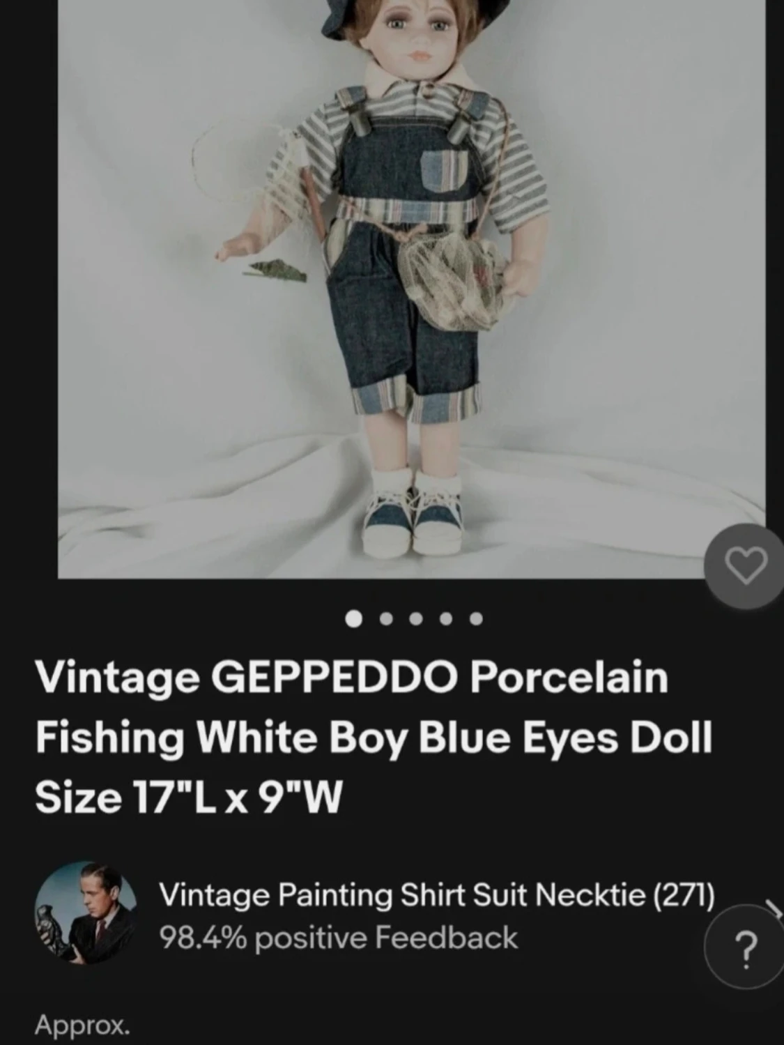 Vintage GEPPEDDO Porslin Vit Bondepojke Blå Ögon m. Glasögon Docka Storlek 45 cm - 5