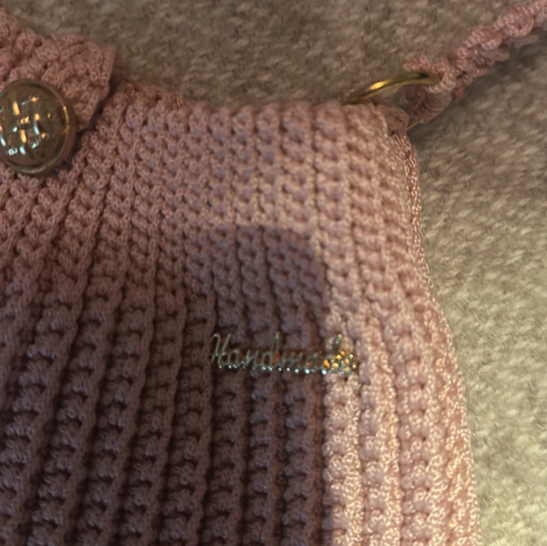 Handgjord rosa stickad handväska - 2