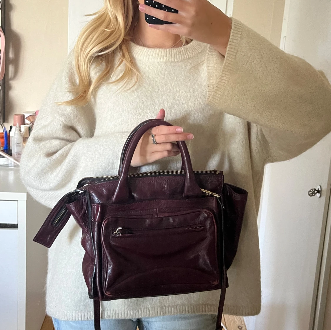 Röd handväska skinn zara