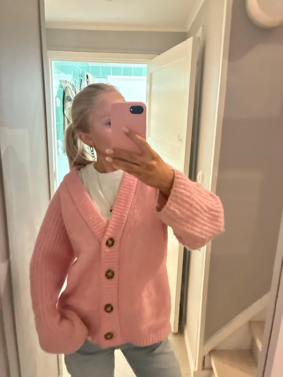 Rosa stickad kofta - 3