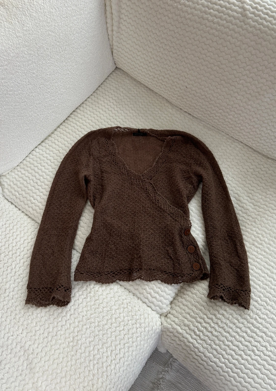 Stickad omlotttröja i mohair-mix   - 1