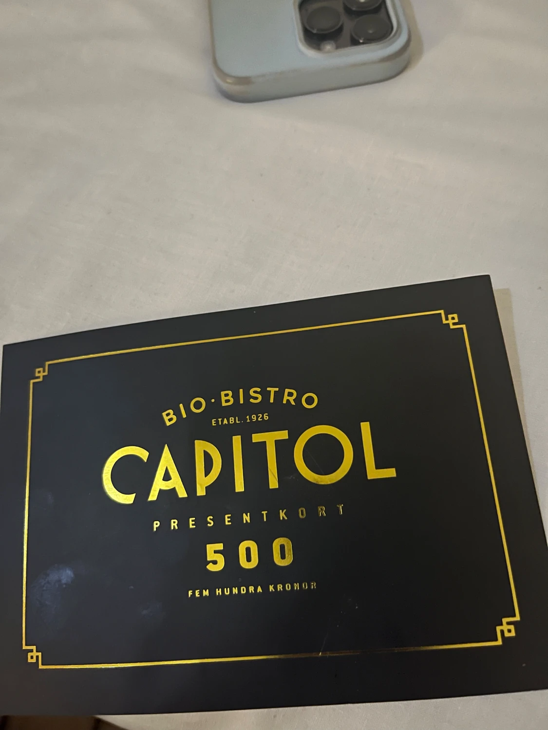 Presentkort – Capitol Bio & BistroVärde: 500 krPris: 400 krHelt oanvänt.