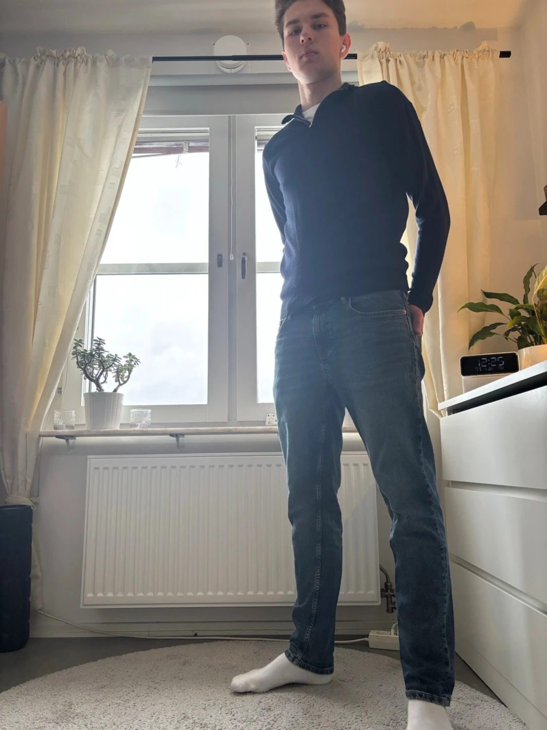 Mörkblå långärmad half zip-tröja - 2