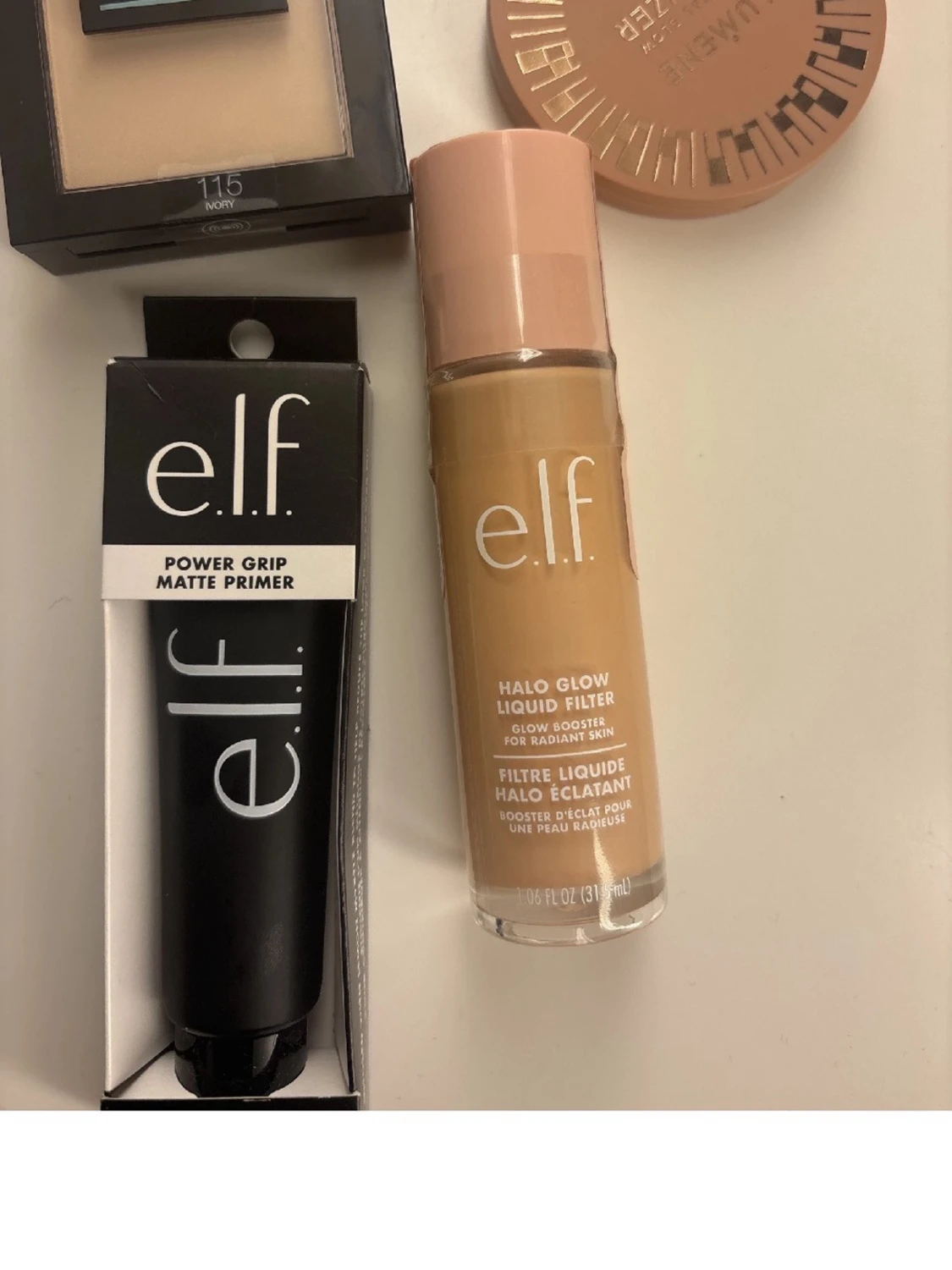 e.l.f. primer, foundation & bronzer