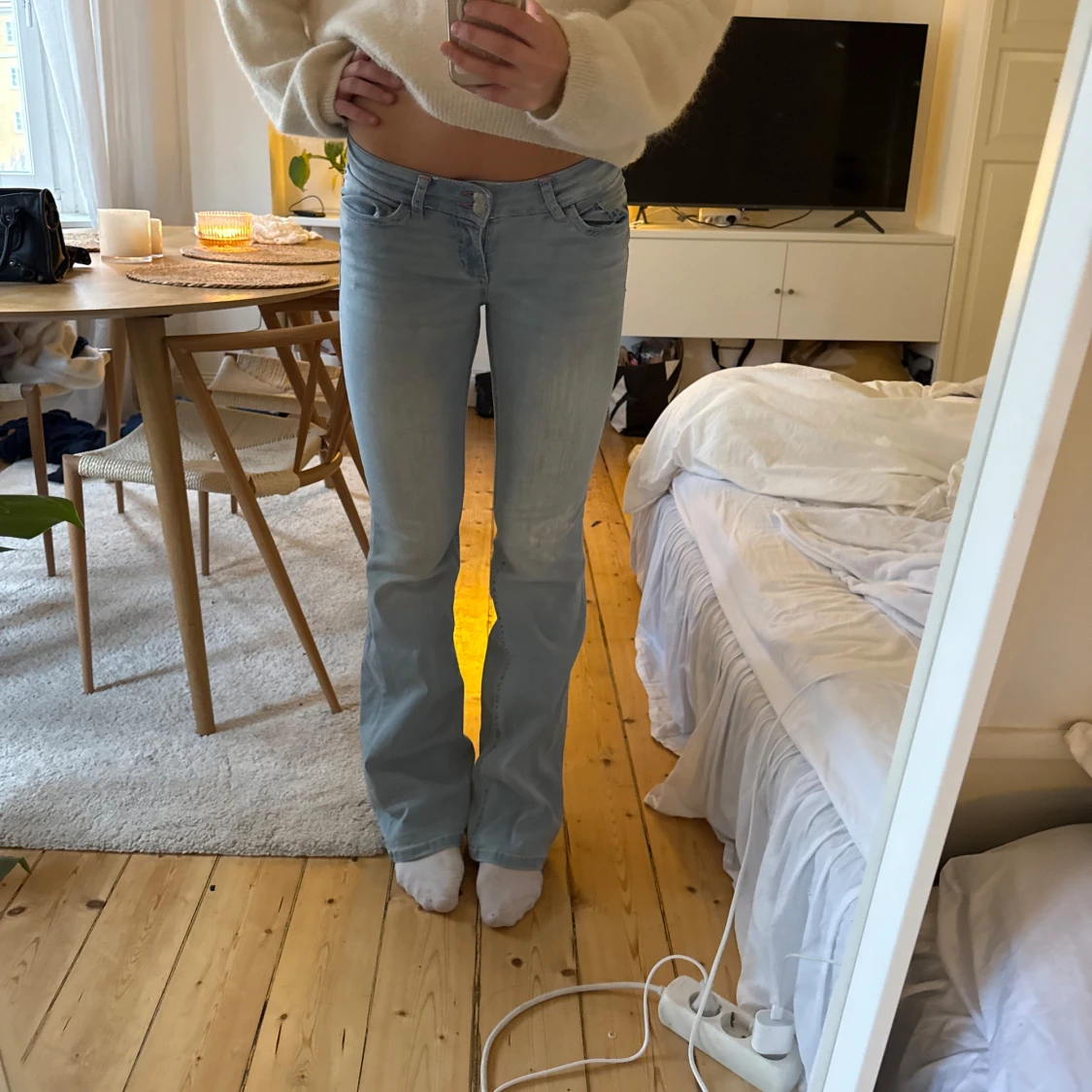  ljusblå Lågmidjade bootcut jeans - 1