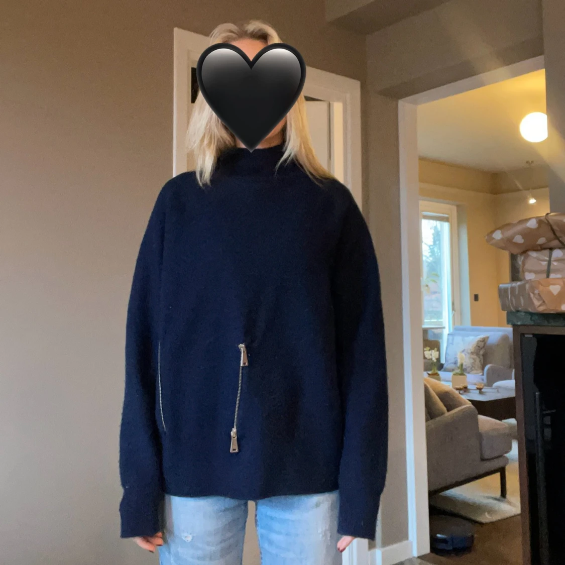 Mörkblå polotröja med dragkedja Zara