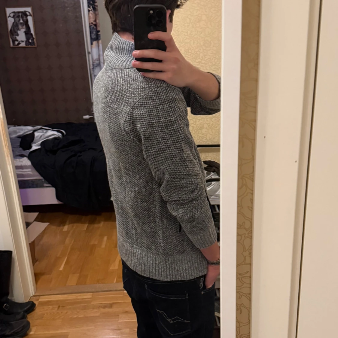 Grå stickad kofta - 3