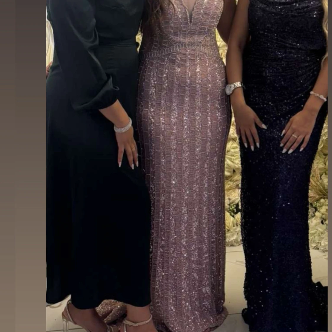 Glittrig ljus rosa champagnefärgad långklänning