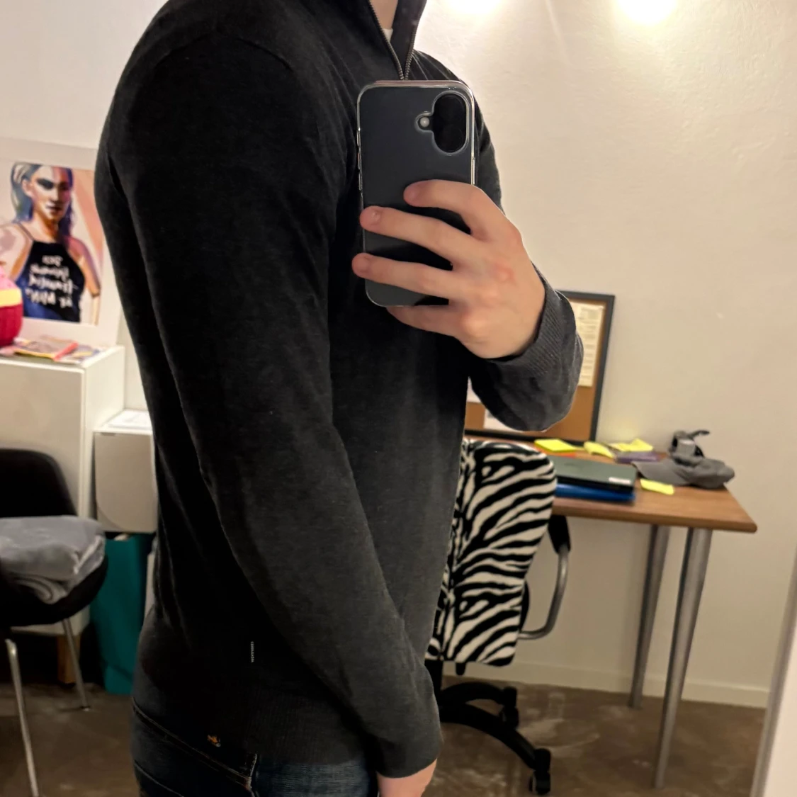 Mörkgrå halvzip tröja i ullblandning - 1