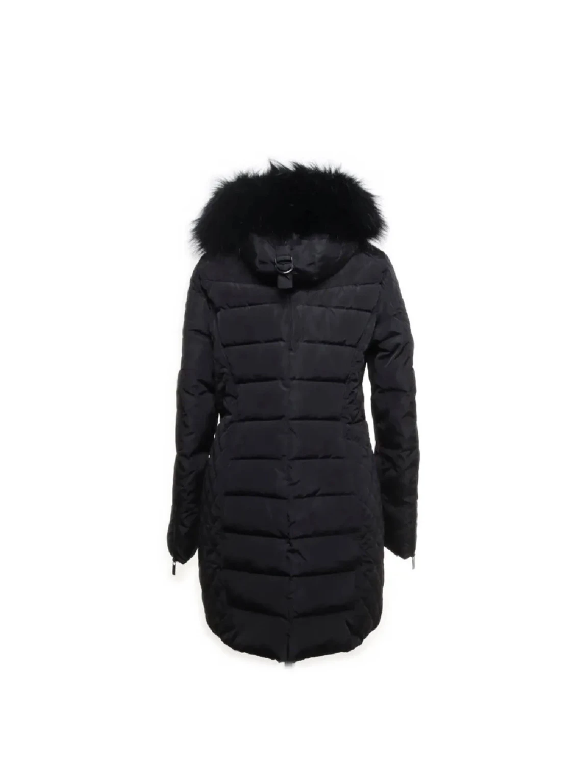 Svart lång pufferjacka med fuskpäls från roco baroco - 1