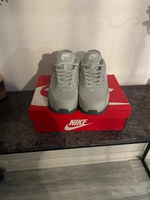 Nike Air Max 90 grå sneakers - Säljer ett par stilrena Nike Air Max 90 i helgrå färg med vita detaljer. Skorna har klassisk mesh och syntet på ovandelen, snörning och en chunky sula med synlig Air Max-dämpning. Perfekta för dig som gillar en clean och sportig look.