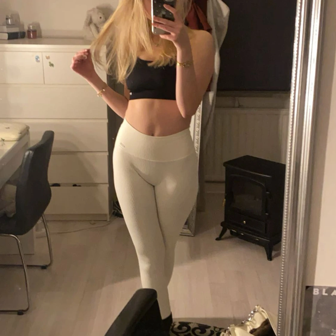 Vita ribbade leggings från Aimn - 1