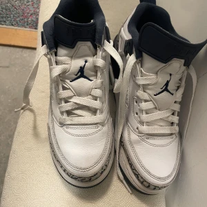 Nike Jordan 3 sneakers vit/marinblå - Nike Jordan 3 sneakers i vit och marinblå med coolt elephant print runt hälen och tån. Skorna har snörning, platt sula och rund tå. Ovandelen är i skinn med meshdetaljer på sidorna och mjuk vadderad krage. Perfekt för dig som gillar streetstyle och klassiska sneakers. Priset kan diskuteras 