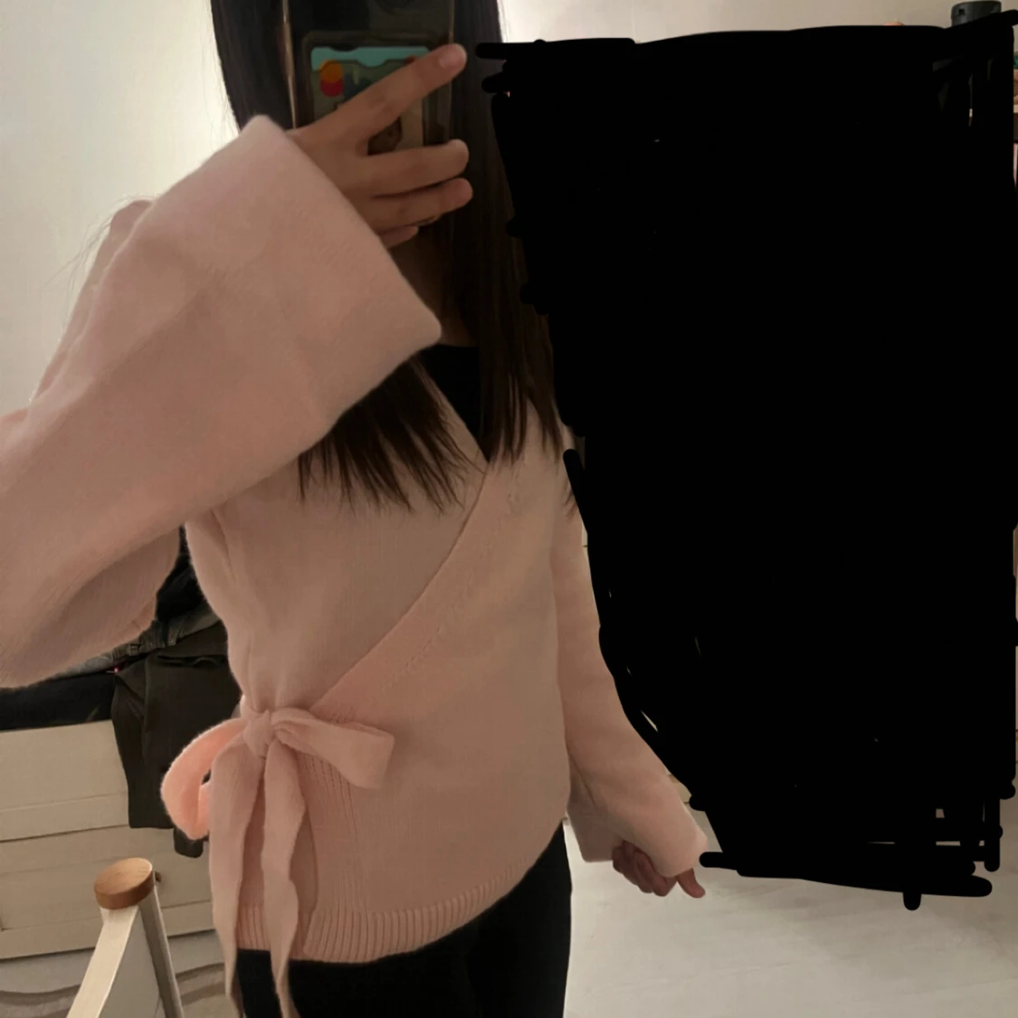 Ljusrosa omlottkofta med knyt - 1