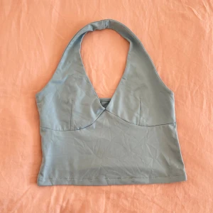 Ljusblå halterneck  topp - Ljusblå croppad halterneck topp🩵Lite sliten i sömnen längst ner, utöver det i bra skick. 