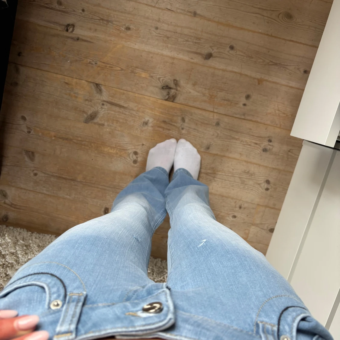 Ljusblå bootcut jeans låg midja - 2