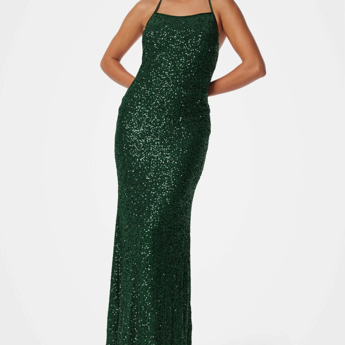 lång grön glittrig balklänning - 1