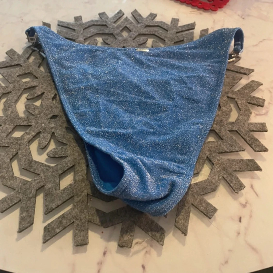 Blå glittrig bikiniunderdel Censored S - 1