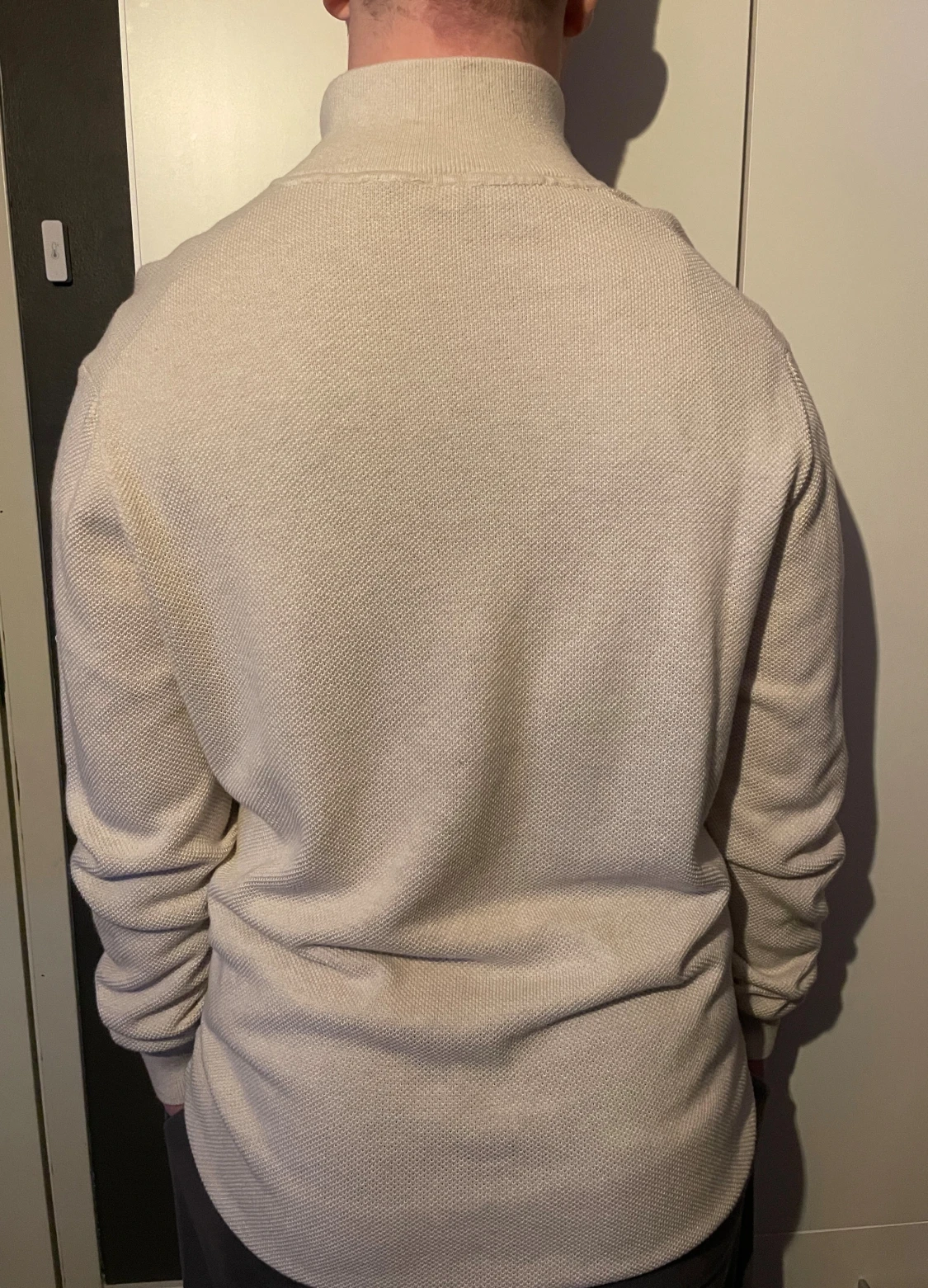 Beige stickad half zip-tröja  - 1