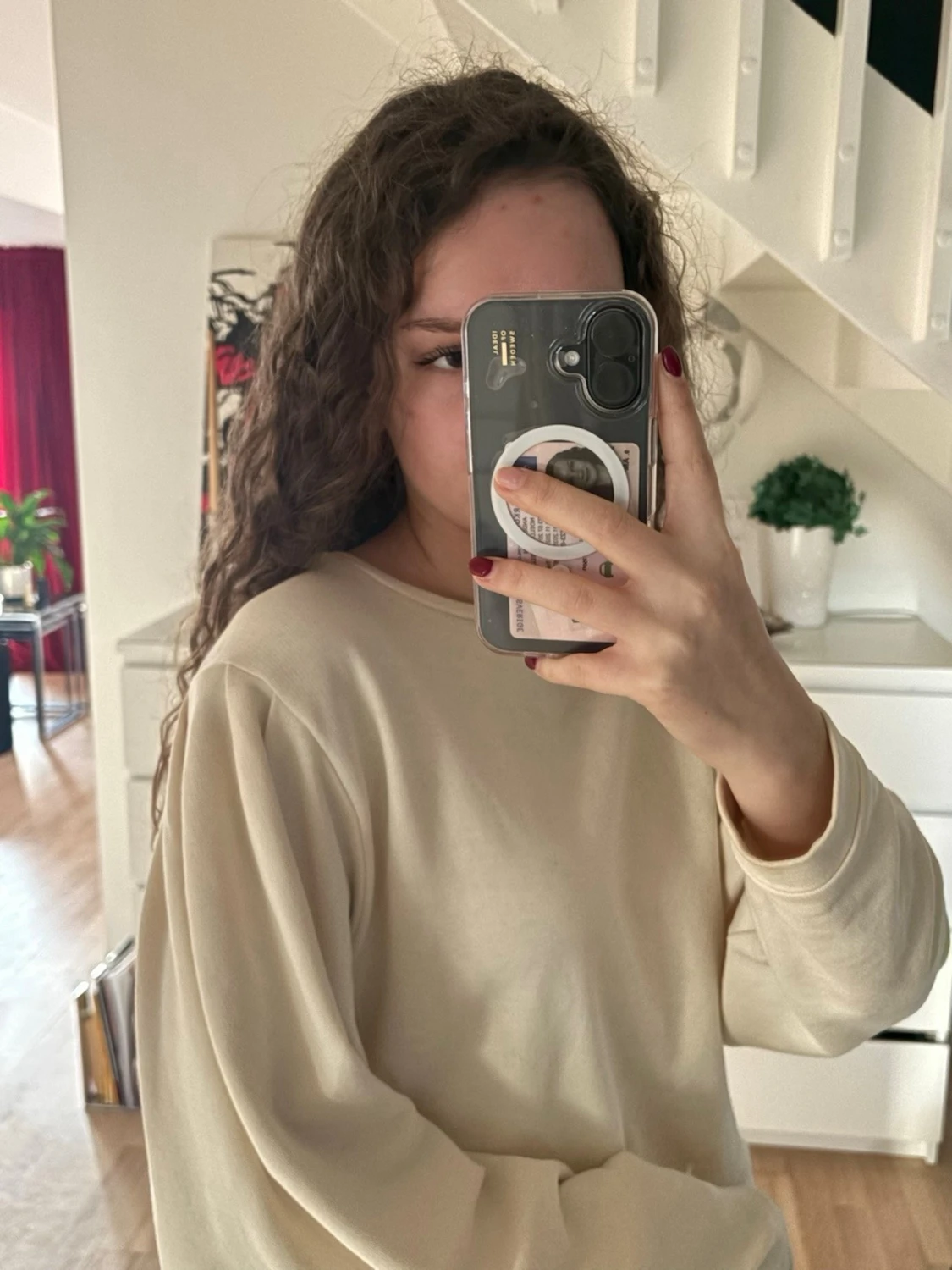 Beige croppad sweatshirt - 1