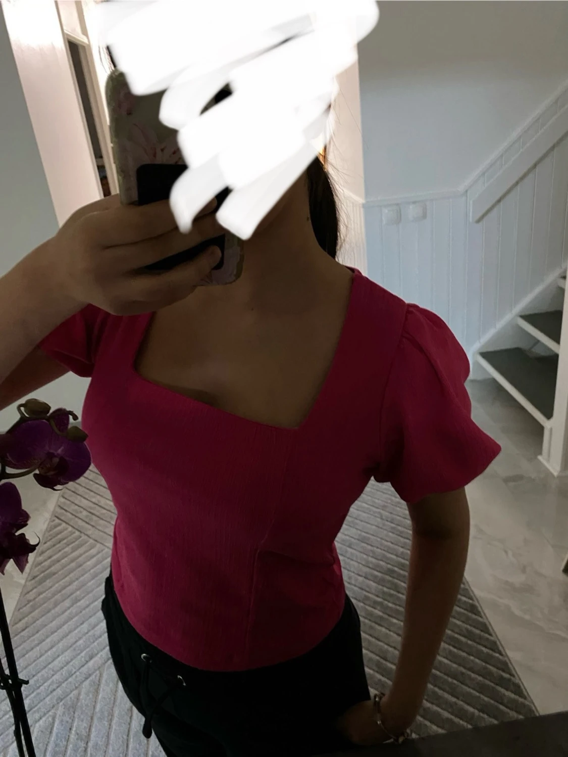 Rosa blus med fyrkantig hals - 1