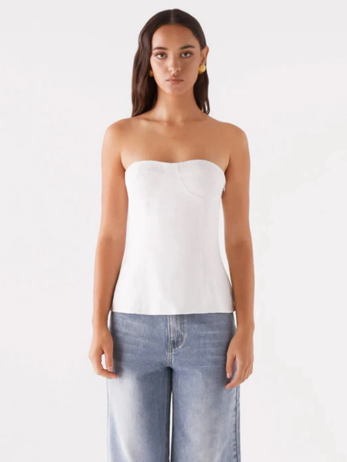 Vit axelbandslös korsettopp