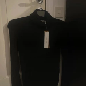 Svart polotröja Calvin Klein - Svart ribbad polotröja från Calvin Klein i storlek XS. Tröjan är stickad och har lång ärm samt en klassisk polokrage. Enkel och stilren design med diskret glans i materialet. Svart i färgen med lite glitter