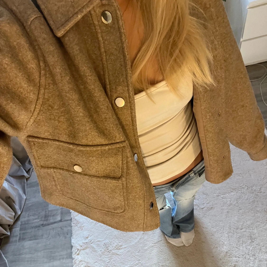 Beige overshirt från Zara i ullmix - 1