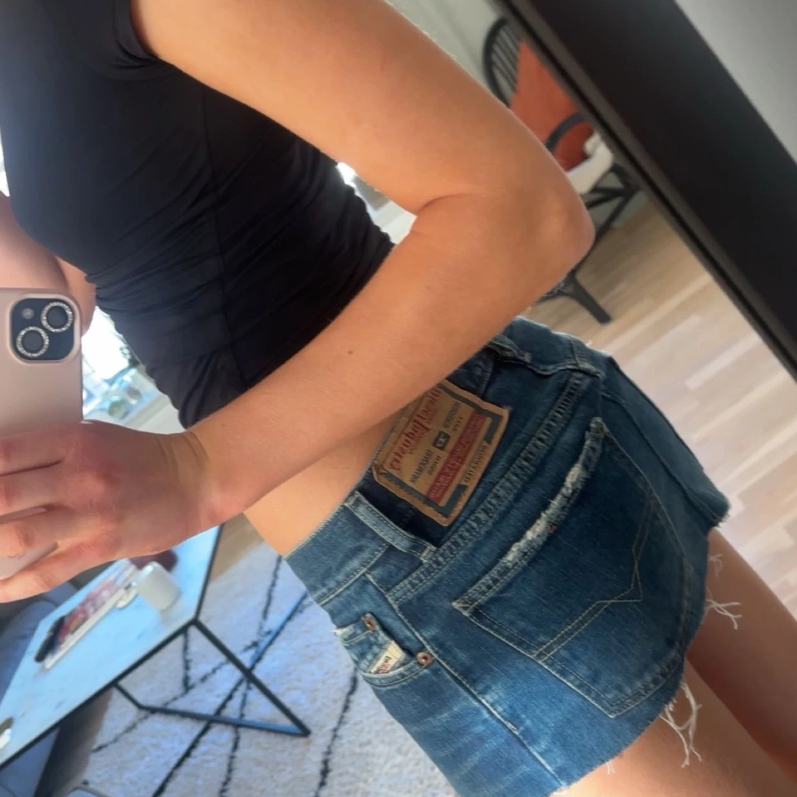 Diesel blå denim shorts med rå kant - 1