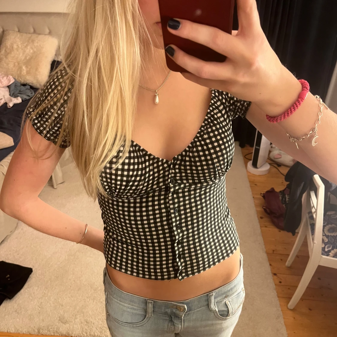 Svartvit rutig topp