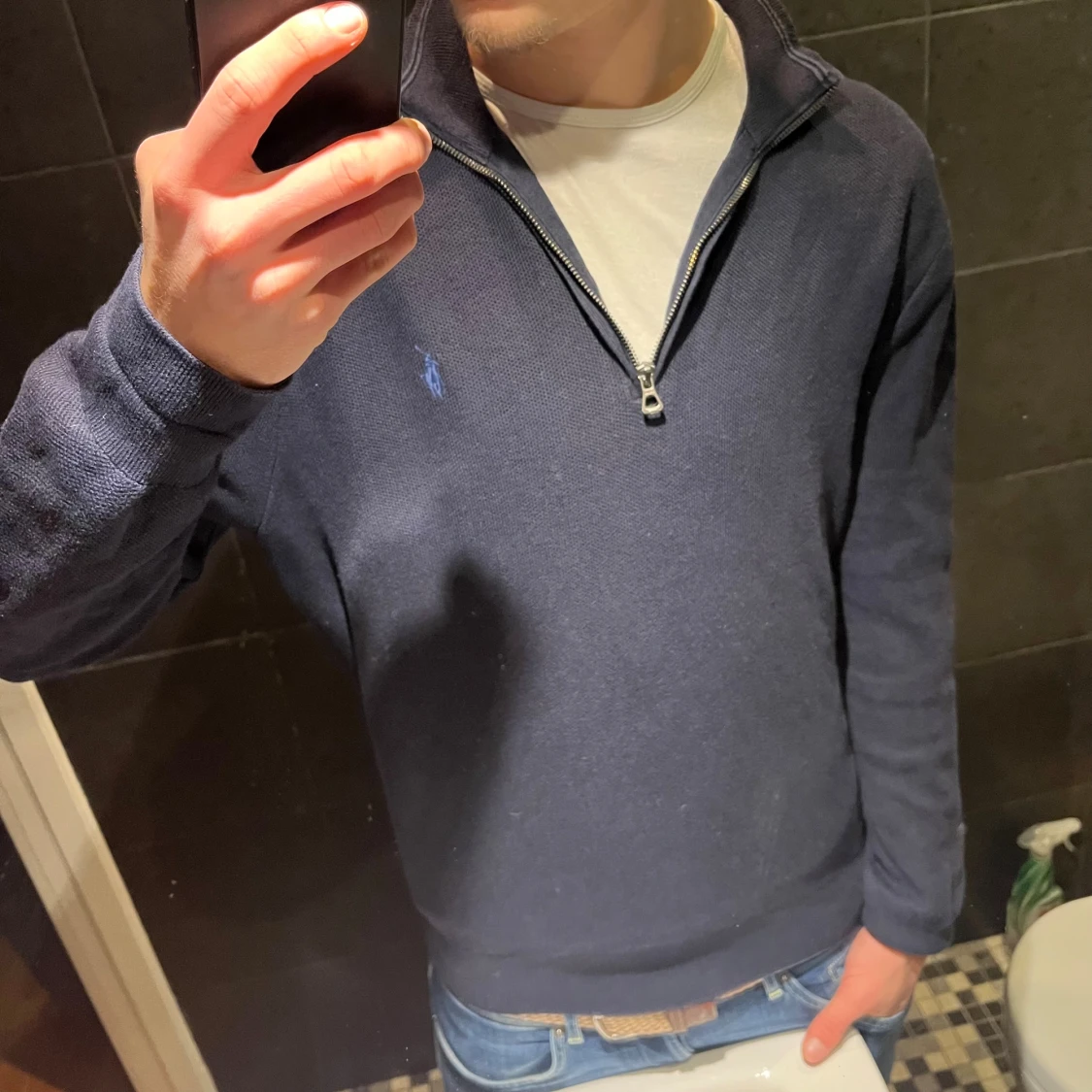 Marinblå half zip tröja Polo Ralph Lauren