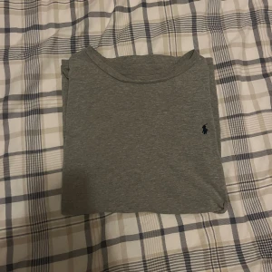Grå t-shirt från Ralph Lauren - Snygg grå t-shirt från Ralph Lauren med klassisk passform och liten mörkblå logga broderad på bröstet. Storelk M, hör av dig vid någon fråga!