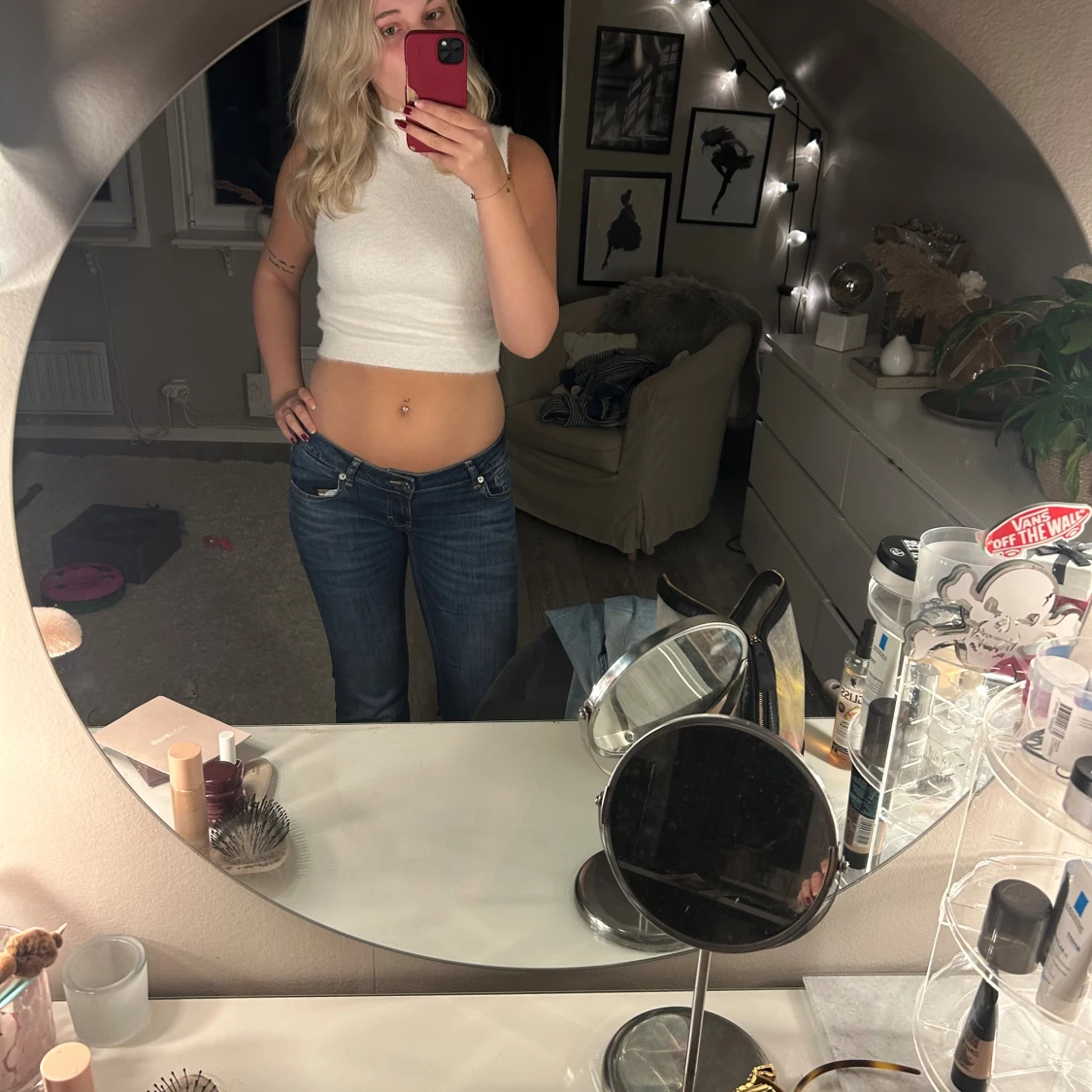 Vit stickad polo topp - 1