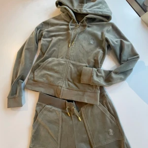 Juicy Couture set grön/guld XXS/XS - Säljer ett grönt set från Juicy Couture i mjuk velour och med guldfärgade detaljer på snörningen och dragkedjan. Storlek XXS på byxorna och XS på hoodien, har använts samtidigt som ett set. Sparsamt använt och i mycket fint skick! Inköpt helt nytt för 2400kr